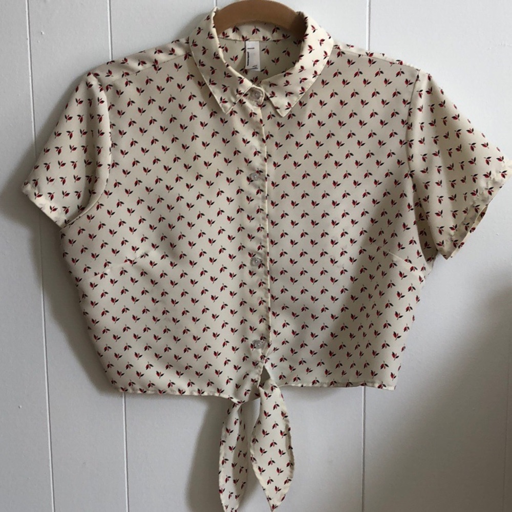 American apparel cropped, buttoned with front tie